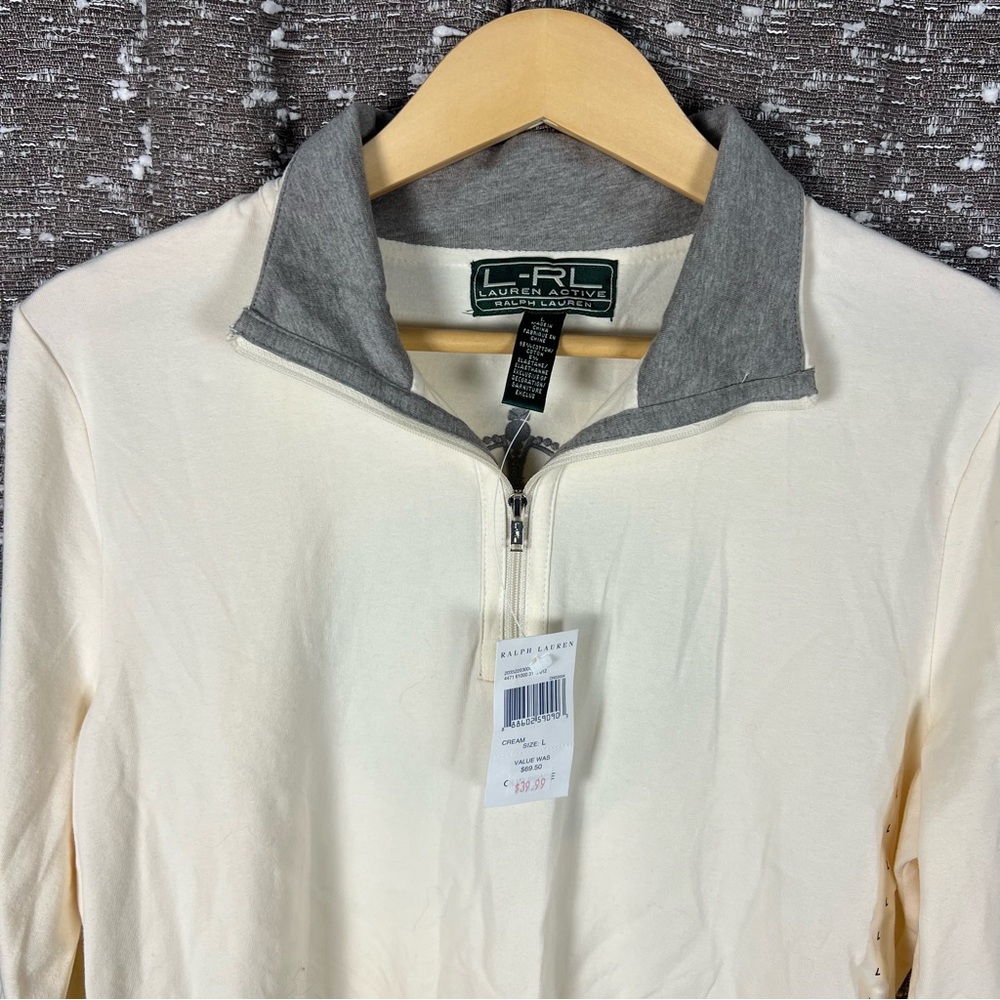L-RL Ralph Lauren Active Sports Line Ivory Crest‎ Logo Long Sleeve 1/4 Zip - Picture 3 of 5